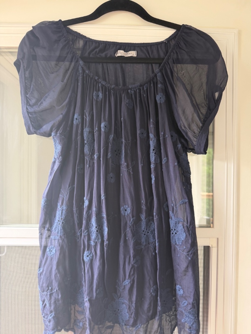 Elena Baldi v oversized small midnight blue silk blend embroidered tunic top - Picture 2 of 7